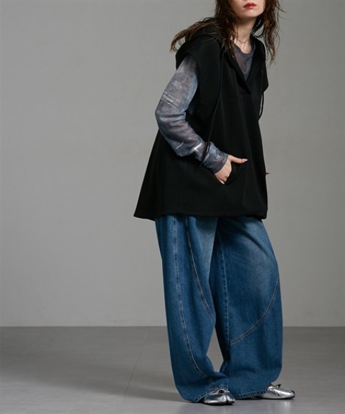 新品正規品【V12/XL】ダンボールニット素材フード付きベストパーカースウェット セール】ダンボールニットフード付きベストパーカー［Soiunique］（T