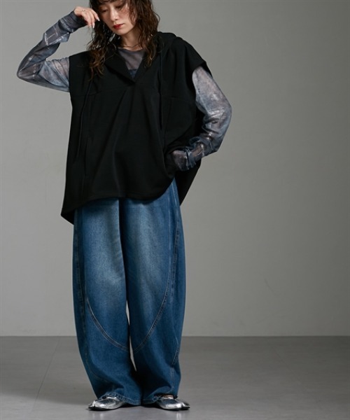 Soiunique（スワユニーク）の「ダンボールニットフード付きベストパーカー［Soiunique］（Tシャツ/カットソー・レディース・カーキ/ブラック・S～Ｍ/L～LL）」の5枚目の写真