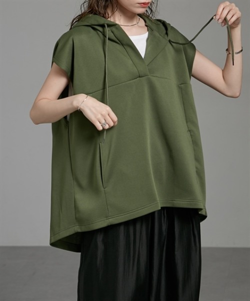 Soiunique（スワユニーク）の「ダンボールニットフード付きベストパーカー［Soiunique］（Tシャツ/カットソー・レディース・カーキ/ブラック・S～Ｍ/L～LL）」の12枚目の写真
