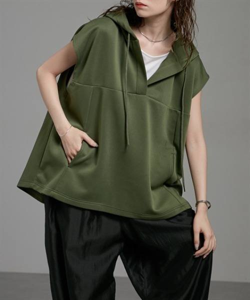 Soiunique（スワユニーク）の「ダンボールニットフード付きベストパーカー［Soiunique］（Tシャツ/カットソー・レディース・カーキ/ブラック・S～Ｍ/L～LL）」の13枚目の写真