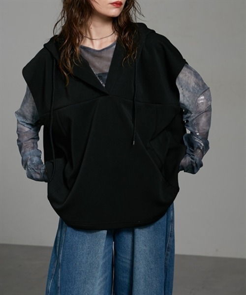 Soiunique（スワユニーク）の「ダンボールニットフード付きベストパーカー［Soiunique］（Tシャツ/カットソー・レディース・カーキ/ブラック・S～Ｍ/L～LL）」の6枚目の写真