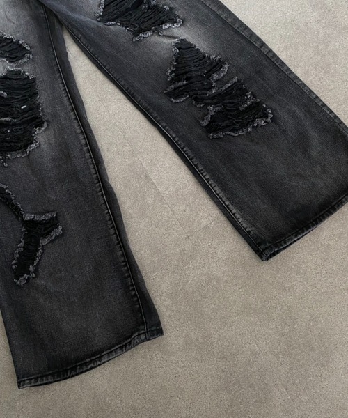 lilful(リルフル)の「ダメージ加工クラッシュストレートデニムパンツ(デニムパンツ・メンズ・ブラック・M/L)」の8枚目の写真