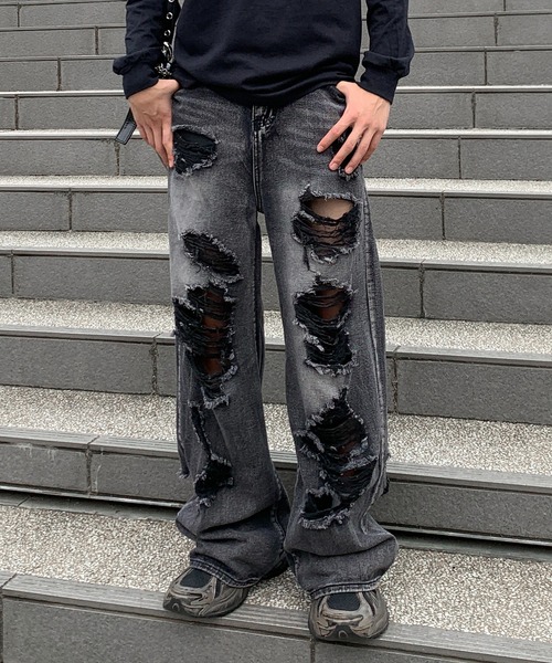 lilful(リルフル)の「ダメージ加工クラッシュストレートデニムパンツ(デニムパンツ・メンズ・ブラック・M/L)」の16枚目の写真
