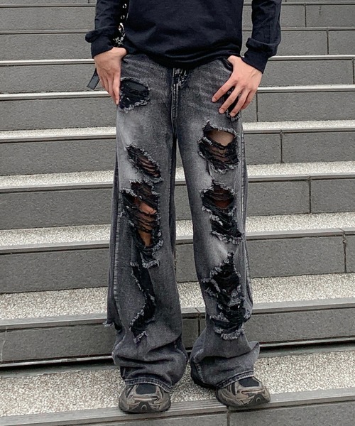 lilful(リルフル)の「ダメージ加工クラッシュストレートデニムパンツ(デニムパンツ・メンズ・ブラック・M/L)」の13枚目の写真
