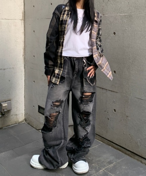 lilful(リルフル)の「ダメージ加工クラッシュストレートデニムパンツ(デニムパンツ・メンズ・ブラック・M/L)」の21枚目の写真