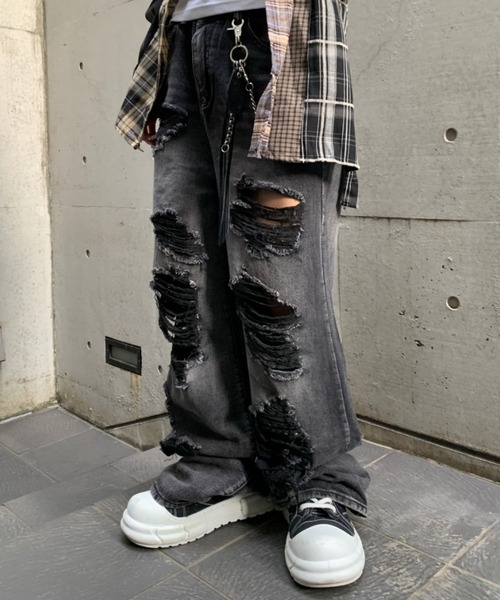 lilful(リルフル)の「ダメージ加工クラッシュストレートデニムパンツ(デニムパンツ・メンズ・ブラック・M/L)」の20枚目の写真