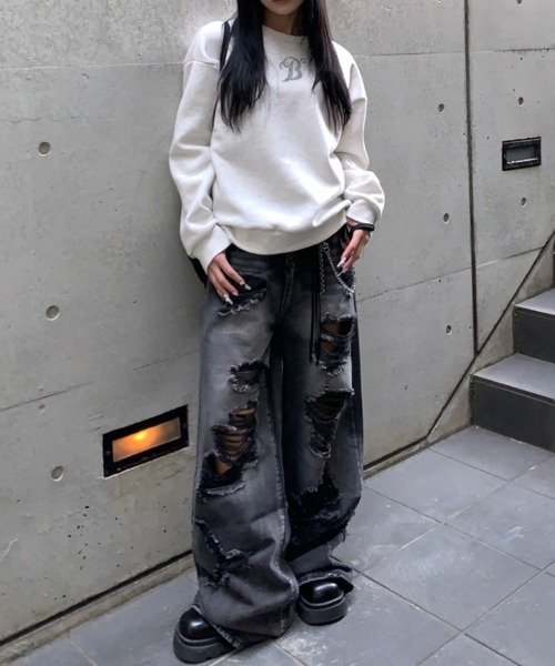 lilful(リルフル)の「ダメージ加工クラッシュストレートデニムパンツ(デニムパンツ・メンズ・ブラック・M/L)」の18枚目の写真