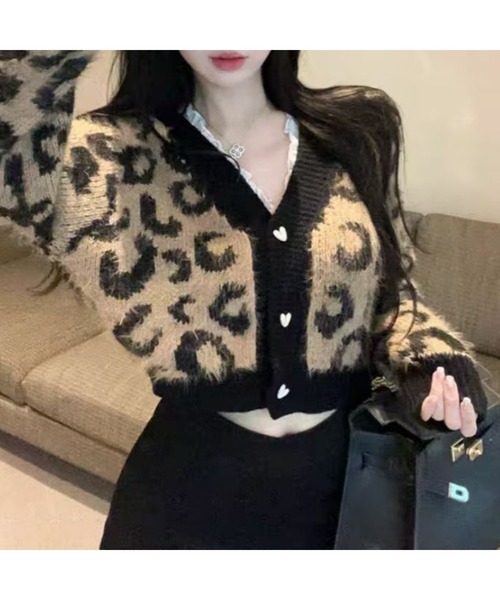 Bling Leads(ブリングリーズ)の「【Bls】 【Bling Leads】ヒョウ柄ショート丈カーディガン C/D(カーディガン/ボレロ・レディース・ベージュ/ホワイト・FREE)」の1枚目の写真