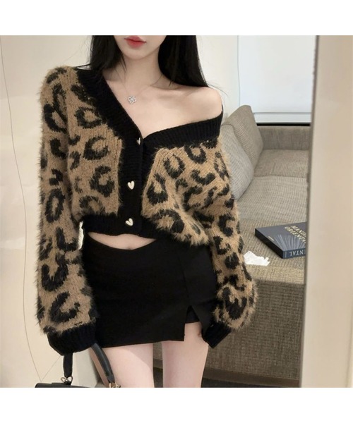 Bling Leads(ブリングリーズ)の「【Bls】 【Bling Leads】ヒョウ柄ショート丈カーディガン C/D(カーディガン/ボレロ・レディース・ベージュ/ホワイト・FREE)」の3枚目の写真