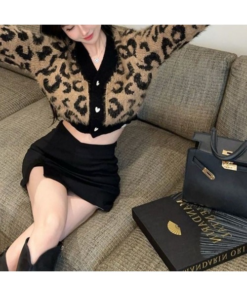 Bling Leads(ブリングリーズ)の「【Bls】 【Bling Leads】ヒョウ柄ショート丈カーディガン C/D(カーディガン/ボレロ・レディース・ベージュ/ホワイト・FREE)」の4枚目の写真