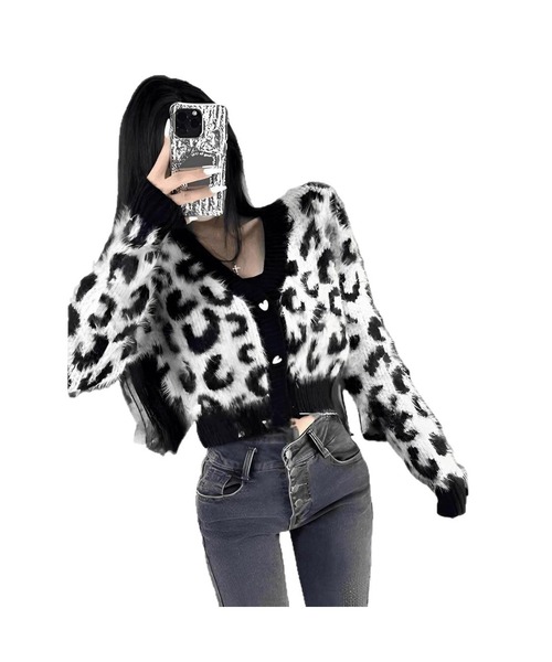 Bling Leads(ブリングリーズ)の「【Bls】 【Bling Leads】ヒョウ柄ショート丈カーディガン C/D(カーディガン/ボレロ・レディース・ベージュ/ホワイト・FREE)」の9枚目の写真