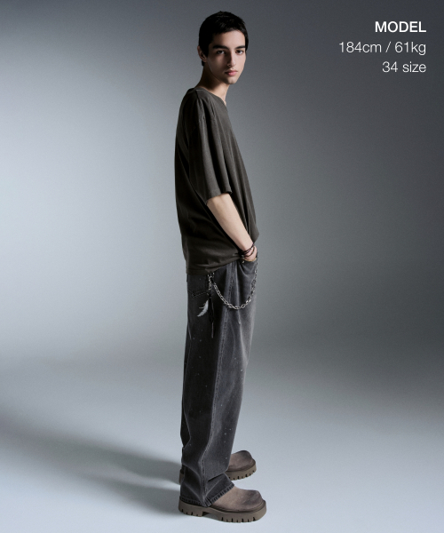 MUSINSA STANDARD（ムシンサスタンダード）の「ペインテッドワイドデニムパンツ[グレー]（デニムパンツ・メンズ・その他・33/26/27/28/29/38/36/34/32/30/31）」の2枚目の写真