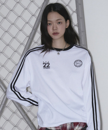 サッカーフットボール配色長袖Tシャツ[ホワイト]