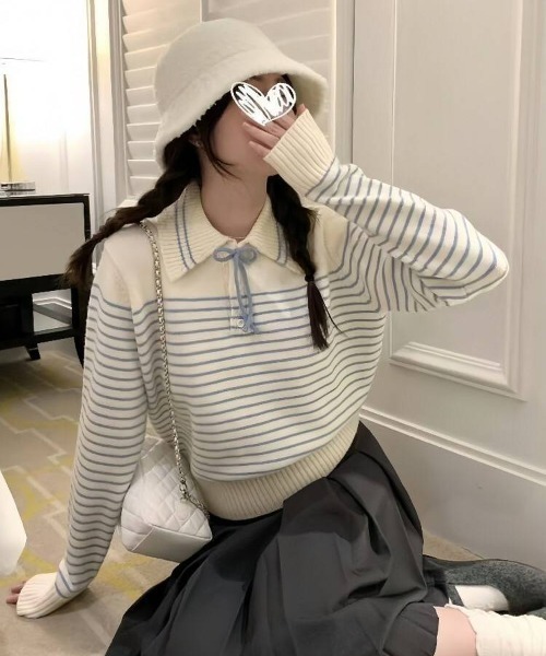 セール】【portulaca】ボーダーニットポロ（ポロシャツ）｜almo