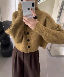 ハイネック リブ編みショートニット