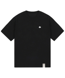 [UNISEX-24]スモールホワイトクラウドスマイル半袖Tシャツ_ブラック