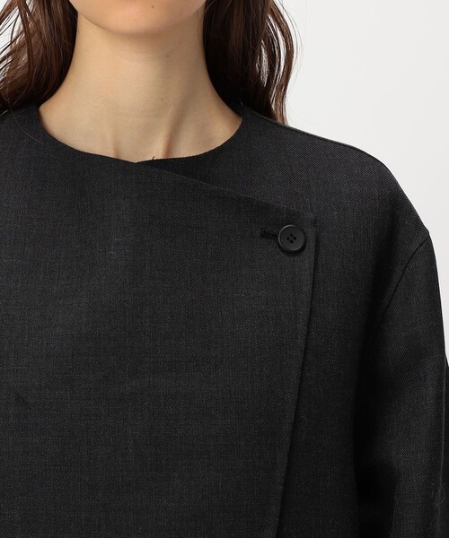 セール】ダブルフェイスツイル オープンカラーコート（ノーカラー