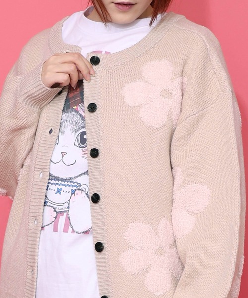 ScoLar(スカラー)の「153732:2WAYお花サガラ刺繍ジャガードニットカーディガン(カーディガン/ボレロ・レディース・チャコールグレー/ベージュ・M)」の7枚目の写真