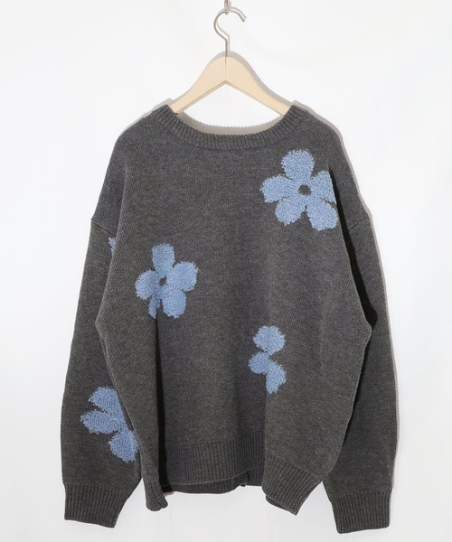 ScoLar(スカラー)の「153732:2WAYお花サガラ刺繍ジャガードニットカーディガン(カーディガン/ボレロ・レディース・チャコールグレー/ベージュ・M)」の14枚目の写真