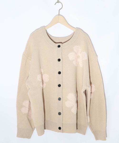 ScoLar(スカラー)の「153732:2WAYお花サガラ刺繍ジャガードニットカーディガン(カーディガン/ボレロ・レディース・チャコールグレー/ベージュ・M)」の16枚目の写真