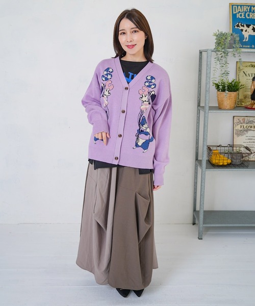 ScoLar(スカラー)の「153727:風船ネコちゃんジャガードニットカーディガン(カーディガン/ボレロ・レディース・グリーン/パープル/ブラック・M)」の14枚目の写真