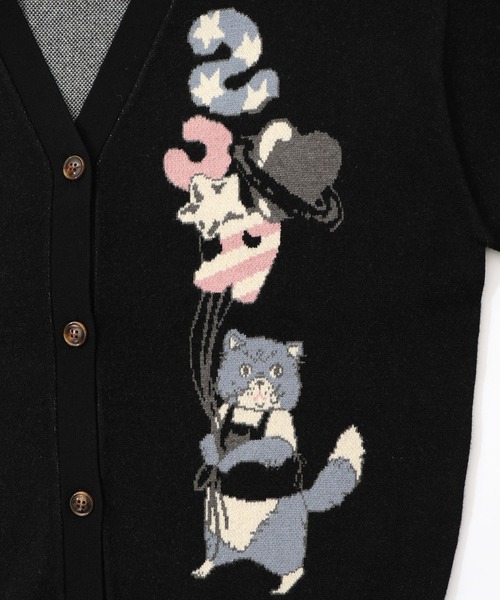 ScoLar(スカラー)の「153727:風船ネコちゃんジャガードニットカーディガン(カーディガン/ボレロ・レディース・グリーン/パープル/ブラック・M)」の8枚目の写真