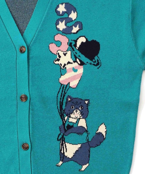 ScoLar(スカラー)の「153727:風船ネコちゃんジャガードニットカーディガン(カーディガン/ボレロ・レディース・グリーン/パープル/ブラック・M)」の10枚目の写真