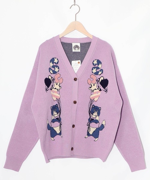 ScoLar(スカラー)の「153727:風船ネコちゃんジャガードニットカーディガン(カーディガン/ボレロ・レディース・グリーン/パープル/ブラック・M)」の11枚目の写真