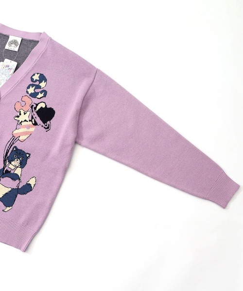 ScoLar(スカラー)の「153727:風船ネコちゃんジャガードニットカーディガン(カーディガン/ボレロ・レディース・グリーン/パープル/ブラック・M)」の4枚目の写真