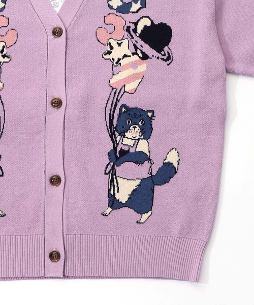 ScoLar(スカラー)の「153727:風船ネコちゃんジャガードニットカーディガン(カーディガン/ボレロ・レディース・グリーン/パープル/ブラック・M)」の5枚目の写真