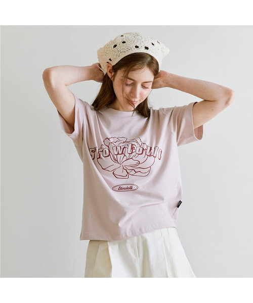SLOWLOLLI(スローローリ)の「Flower-printed t-shirt_2 Colors(Tシャツ/カットソー・レディース・ブラック/ホワイト/PINK・FREE)」の3枚目の写真