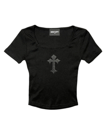 Cross Square Neck T-shirt (Black)