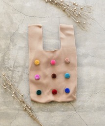 knit color bag/ポンポンつきニットバッグ