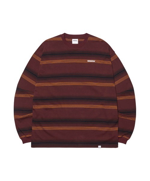 NOMANUAL(NOMANUAL)の「「NOMANUAL /ノーマニュアル」NM ストライプド ロング スリーブT(Tシャツ/カットソー・メンズ・バーガンディー/ブラック・M)」の2枚目の写真