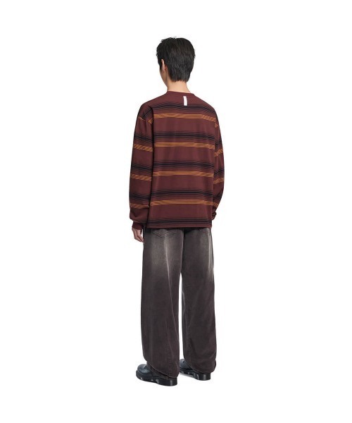 NOMANUAL(NOMANUAL)の「「NOMANUAL /ノーマニュアル」NM ストライプド ロング スリーブT(Tシャツ/カットソー・メンズ・バーガンディー/ブラック・M)」の4枚目の写真