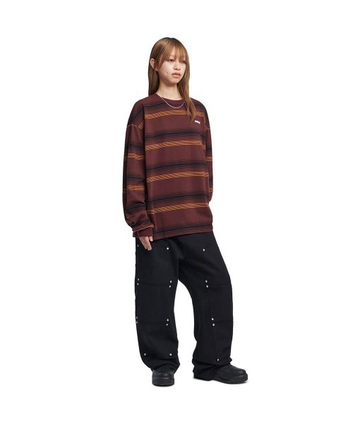 NOMANUAL(NOMANUAL)の「「NOMANUAL /ノーマニュアル」NM ストライプド ロング スリーブT(Tシャツ/カットソー・メンズ・バーガンディー/ブラック・M)」の5枚目の写真