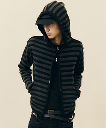 VASTIC（バスティック）の「S / T ニットフードパーカー ジップアップ_ブラック/グレー（ニット/セーター）」