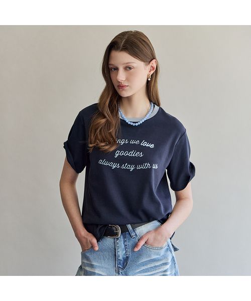 MAXZA(マージャコレクション)の「配色ラウンドネックレタリング半袖Tシャツ(Tシャツ/カットソー・レディース・グレー/ホワイト/ネイビー・FREE)」の3枚目の写真