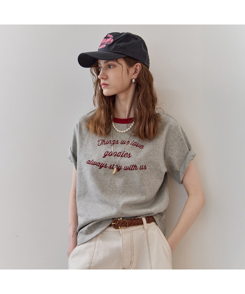 MAXZA(マージャコレクション)の「配色ラウンドネックレタリング半袖Tシャツ(Tシャツ/カットソー・レディース・グレー/ホワイト/ネイビー・FREE)」の1枚目の写真