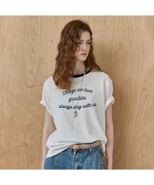 MAXZA(マージャコレクション)の「配色ラウンドネックレタリング半袖Tシャツ(Tシャツ/カットソー・レディース・グレー/ホワイト/ネイビー・FREE)」の2枚目の写真