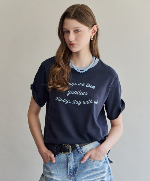 MAXZA(マージャコレクション)の「配色ラウンドネックレタリング半袖Tシャツ(Tシャツ/カットソー・レディース・グレー/ホワイト/ネイビー・FREE)」の5枚目の写真