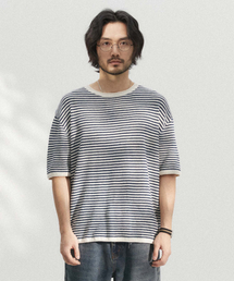 WMC（ダブリューエムシー）の「Striped short sleeve knit_NAVY（ニット/セーター・メンズ）」