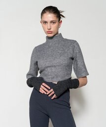 Mock Neck Short Sleeve Knit Gray
