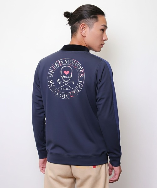 GREED MONSTER(グリードモンスター)の「【GREED MONSTER/グリードモンスター】MENS/裏フリースバックスカル長袖ハーフZIPカットソー・ゴルフウェア(Tシャツ/カットソー・メンズ・ホワイト/ネイビー・X-LARGE/LARGE/MEDIUM)」の2枚目の写真