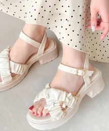 mily bilet | 【mily bilet】ふわふわで歩きやすく、5.5㎝ソールで盛れる♪軽量 リボンデザイン クロスベルト 厚底サンダル(サンダル)