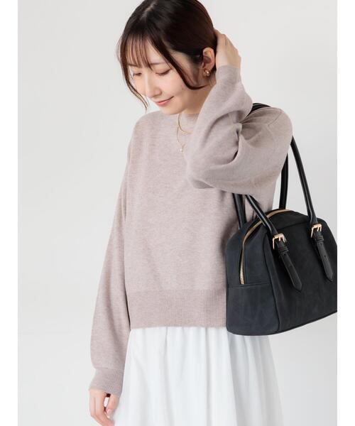 Te chichi TERRASSE(テチチテラス)の「もちもちミラノリブクロップドクルーネックニット(ニット/セーター・レディース・ミント/ベージュ/ピンク/グレー/ブラック・F)」の4枚目の写真