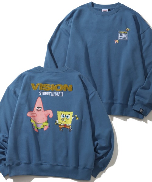 VISION STREET WEAR(ヴィジョンストリートウェア)の「【VISION STREET WEAR/ヴィジョンストリートウェア】×【SpongeBob/スポンジボブ】サガラ刺繍 バックプリント トレーナー スウェット(スウェット・メンズ・ライトグレー/ブルー/ブラック・L/LL/M)」の3枚目の写真