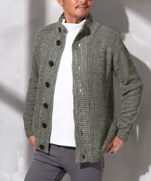 LUXSTYLE(ラグスタイル)の「畦編みニットカーディガン(カーディガン/ボレロ・メンズ・ベージュ/ミックスグレー/ブラック/ブラックミックス/ホワイト・L/M/XL)」の5枚目の写真