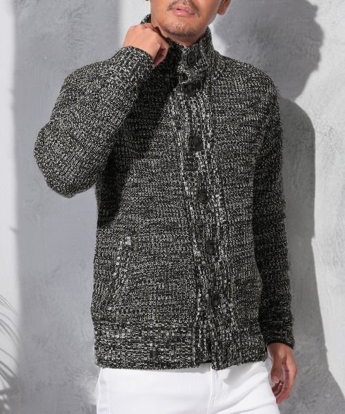 LUXSTYLE(ラグスタイル)の「畦編みニットカーディガン(カーディガン/ボレロ・メンズ・ベージュ/ミックスグレー/ブラック/ブラックミックス/ホワイト・L/M/XL)」の4枚目の写真
