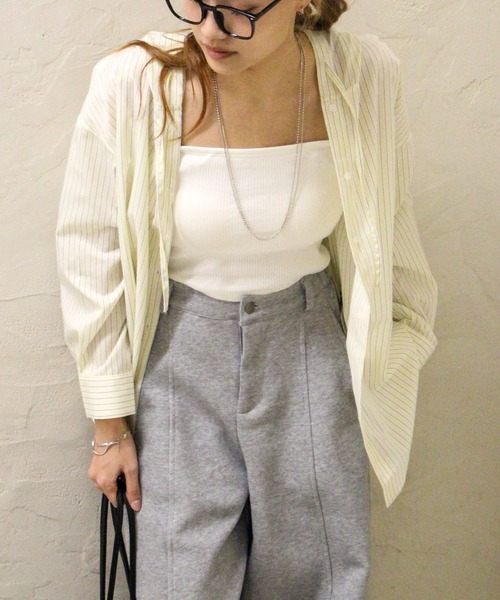 SpRay（スプレイ）の「ストライプフードシャツ（シャツ/ブラウス・レディース・イエロー/ネイビー/ピンク/サックスブルー・FREE）」の12枚目の写真